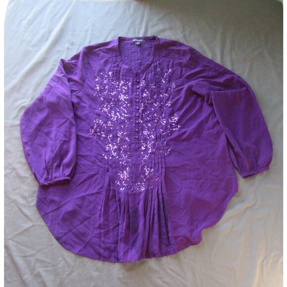 Roaman's Women's Embellished Blouse Top Pleated High Low Hem Size 16W Purple - Picture 1 of 12